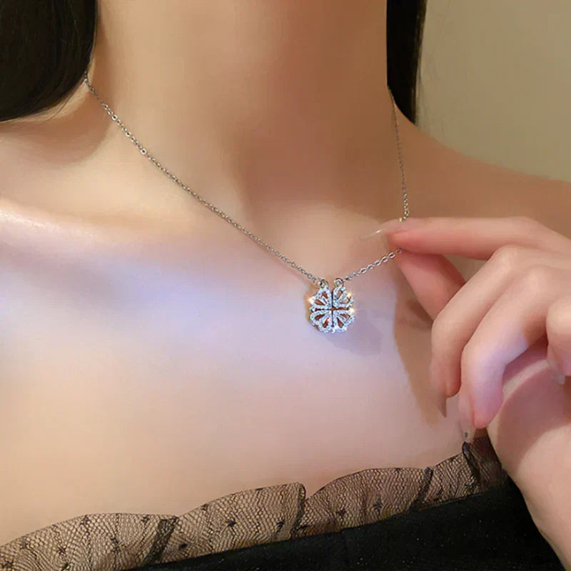 Magnetic Silver Flower Pendant | قلادة زهرة فضية مغناطيسية